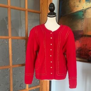 Boiled Wool Button Down Cardigan Jacket with Gold stitching details, Sz S